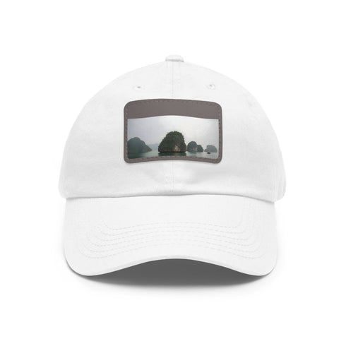 Halong Haven Baseball Cap in White with Light Brown Rectangle Patch