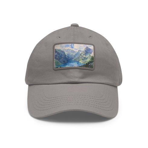 Swiss Alps Watercolor Baseball Cap White Light Brown Patch Unisex Hat