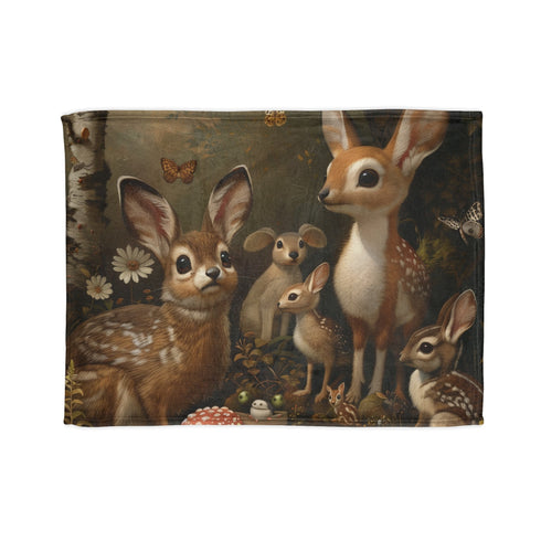 Woodland creatures blanket featuring deer and forest enchantment design 30''x40'' variant