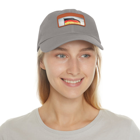 German flag cotton baseball cap, white with light brown rectangle patch.