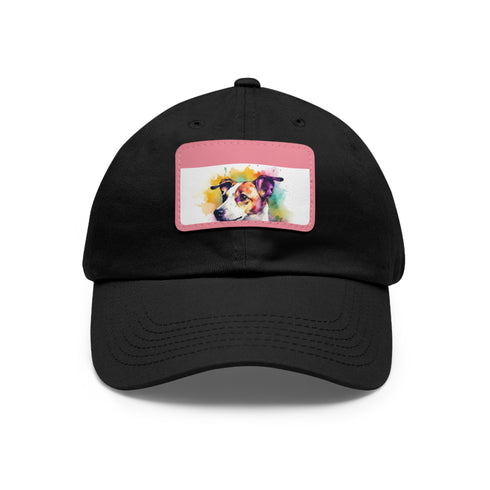 Adorable Jack Russell baseball cap in white with light brown patch.