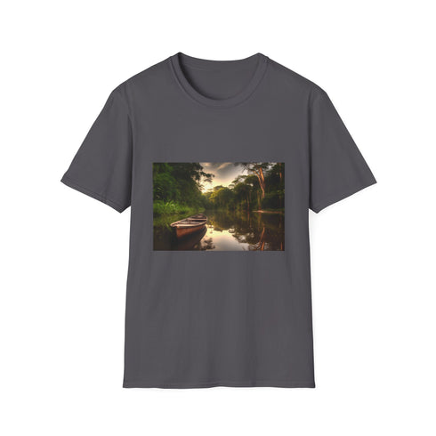 Charcoal cotton T-shirt with Amazon rainforest symphony design