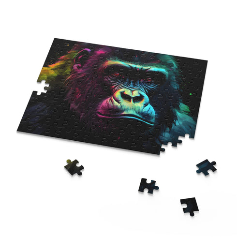 Vibrant gorilla watercolor puzzle with neon colors, 10" x 8" (120 pcs)