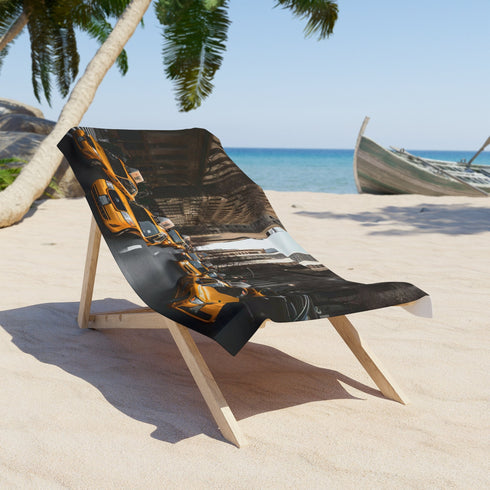 Vibrant NYC cab beach towel with iconic yellow cab design.