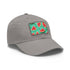 Watermelon print white baseball cap with light brown patch.