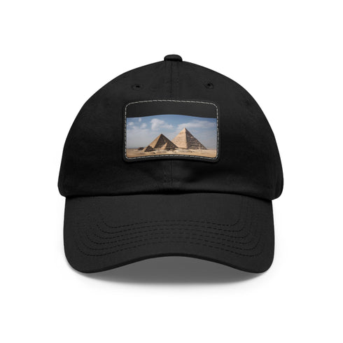 White cotton baseball cap with Giza pyramid patch.