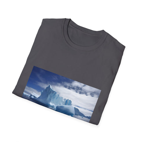 Charcoal cotton T-shirt with icy Antarctica landscape evokes pristine beauty