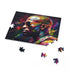 Vibrant watercolor sunglasses puzzle featuring Floyd Mayweather with bald head.