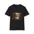 Charcoal cotton crew neck T-shirt evokes Marrakechs colorful vibrant tapestry