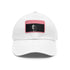 Stylish white cotton baseball cap with light brown rectangle patch.