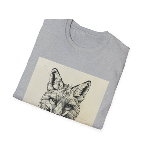 Geometric fox portrait charcoal t-shirt, mens size small.