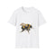 Vibrant bumblebee watercolor tee, cotton crew neck, charcoal.
