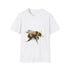Vibrant bumblebee watercolor tee, cotton crew neck, charcoal.