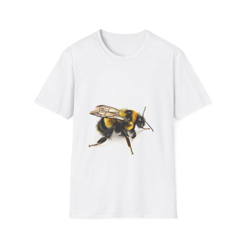 Charcoal watercolor tee with vibrant bumblebee design in soft cotton fabric