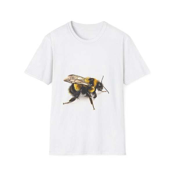 Charcoal watercolor tee with vibrant bumblebee design in soft cotton fabric