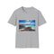 Charcoal cotton T-shirt with Enchanted Isles vibrant wildlife and landscapes design