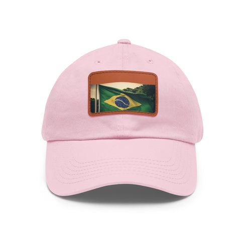 White baseball cap with Brazilian flag design patch.