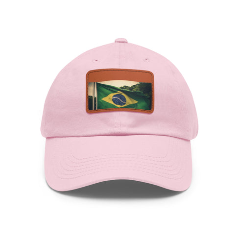 Brazilian pride flag baseball cap with light brown rectangle patch.