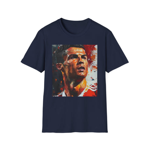Charcoal crew neck cotton T-shirt with watercolor Cristiano Ronaldo graphic
