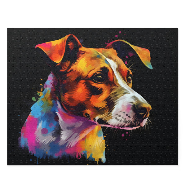 Adorable Jack Russell puzzle with playful terrier design, 120 pieces.