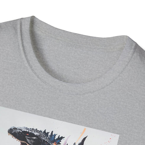 Charcoal crew neck cotton T-shirt with Godzilla graphic in regular fit