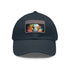 Neon watercolor Jeff Bezos cap in white with light brown patch.