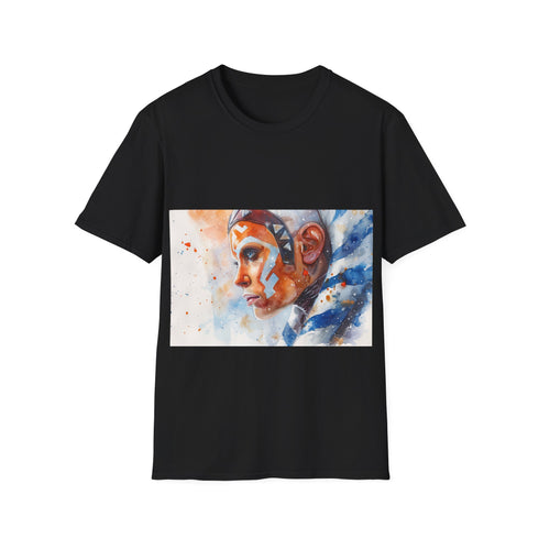 Charcoal cotton Ahsoka Tano Star Wars t-shirt with fearless Jedi warrior.