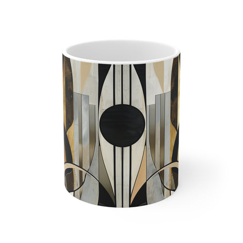 Abstract art deco ceramic coffee mug 11 oz with unique patterns.
