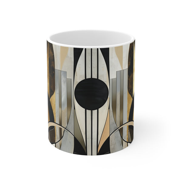 Abstract art deco ceramic coffee mug 11 oz with unique patterns.
