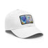Eiffel Tower Dreams watercolor hat with white/light brown rectangle patch.