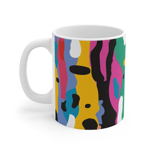 Bright abstract ceramic coffee mug, 11 oz, modern seamless pattern.