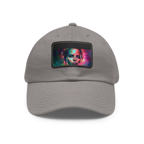 Neon watercolor charm baseball cap with light brown rectangle patch.