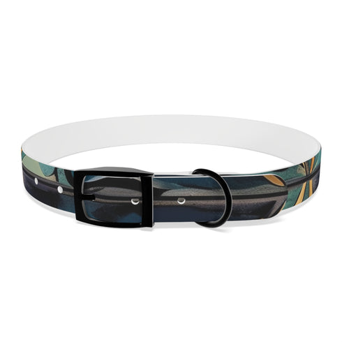 Stylish black onyx dog collar with artisan tiles pattern.