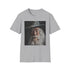 Charcoal cotton crew neck tee, Albus Dumbledore portrait, summer fashion statement.