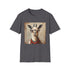 Charcoal cotton T-shirt with whimsical bookish llama reading graphic