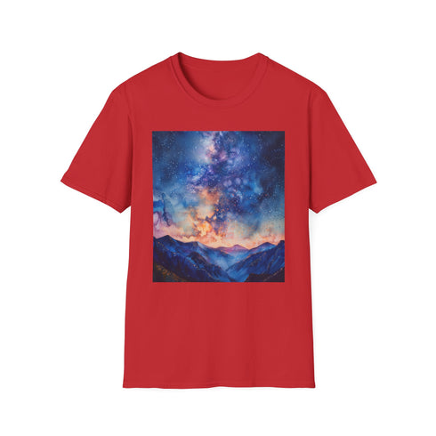 Charcoal cotton t-shirt featuring vibrant Milky Way painting with crew neck
