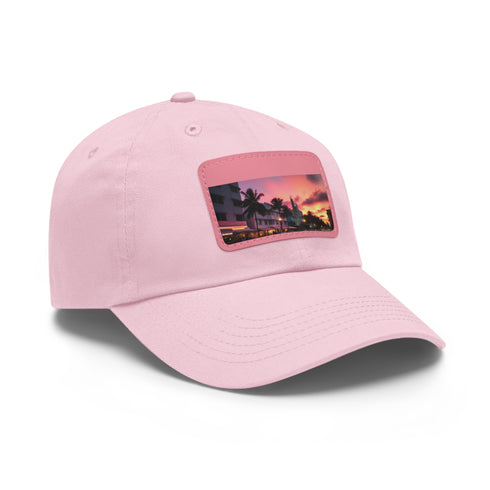 Miami Sunset Horizon Baseball Cap in White with Light Brown Patch