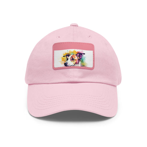 Adorable Jack Russell baseball cap in white with light brown patch.