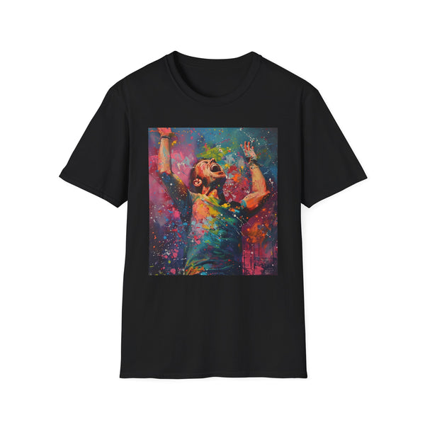 Charcoal cotton crew neck T-shirt with vibrant Coldplay painting design