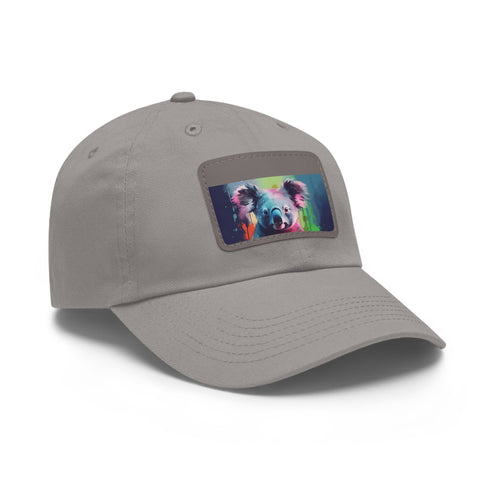 Koala watercolor baseball cap in white with light brown patch.
