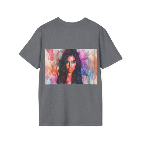 Charcoal cotton T-shirt with watercolor Kim Kardashian graphic regular fit crew neck