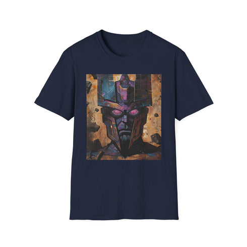 Charcoal crew neck cotton T-shirt featuring vibrant Galactus painting design