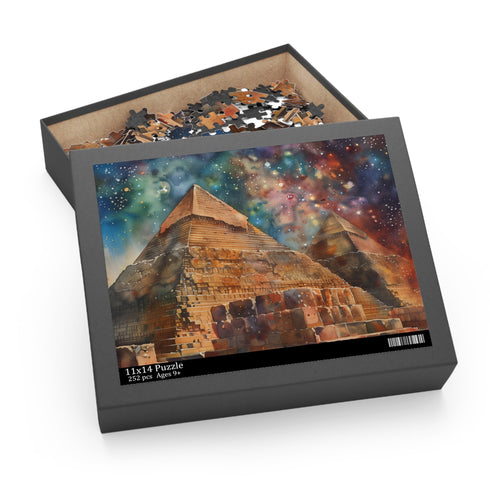 Egyptian pyramids watercolor jigsaw puzzle, vibrant and mesmerizing 10" x 8".