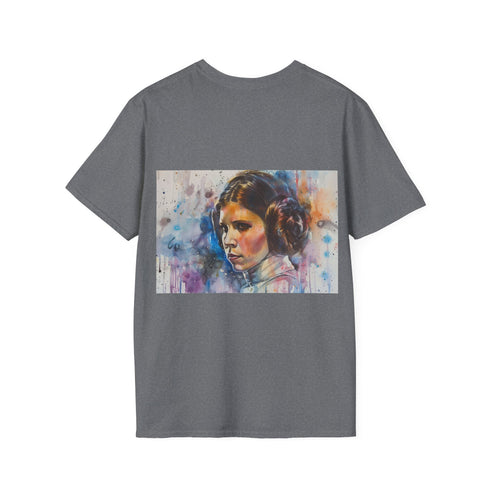 Charcoal crew neck tee with watercolor Princess Leia design