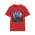 Charcoal cotton T-shirt with vibrant bohemian feather pattern for summer adventures