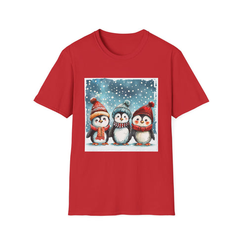Charcoal penguin winter-themed crew neck t-shirt made of breathable cotton