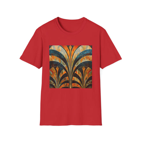 Charcoal abstract art deco pattern T-shirt with soft breathable cotton fabric
