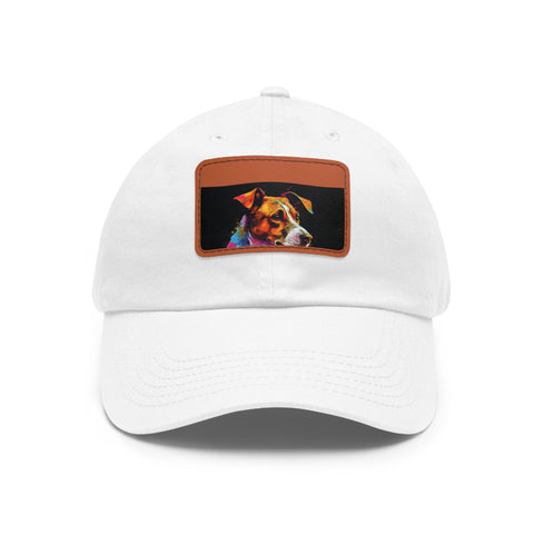 Jack Russell puppy love baseball cap in white with light brown patch