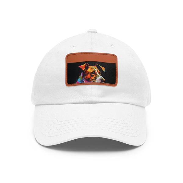 Jack Russell puppy love baseball cap in white with light brown patch