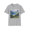Charcoal Swiss Alps watercolor T-shirt in cotton with vibrant mountain design